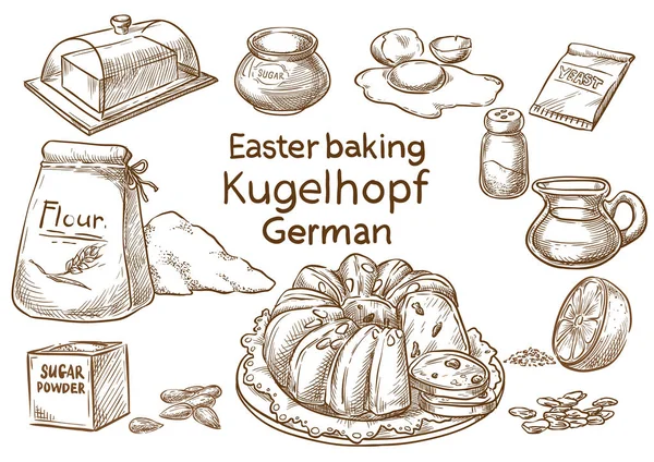 Easter baking. Kugelhopf. German. Vector sketch — Stock Vector