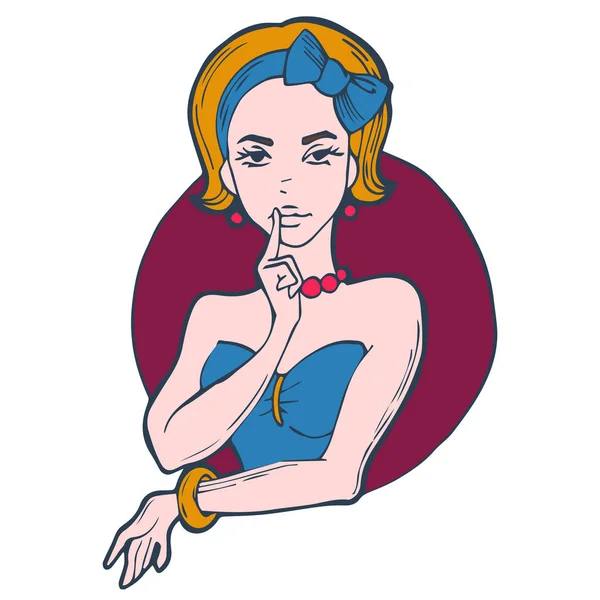 Retrato Una Chica Con Lazo Azul Ilustración Vectorial — Archivo Imágenes Vectoriales