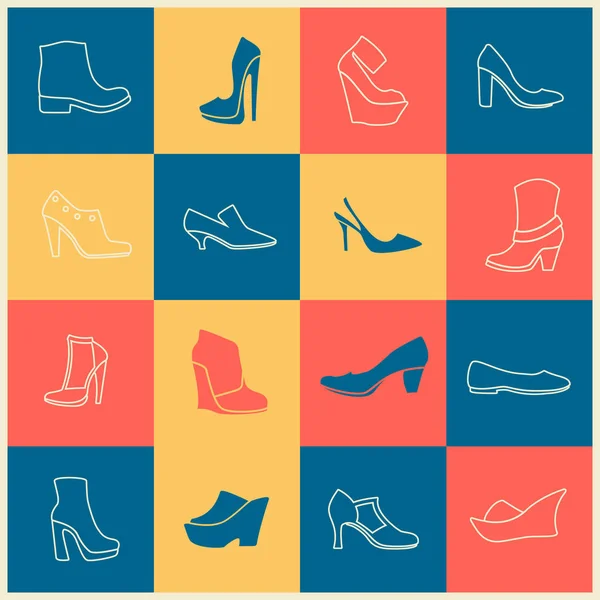 Ícones Planos Multicoloridos Diferentes Tipos Sapatos — Vetor de Stock