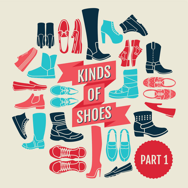 kinds of shoes. part 2. set of flat icons