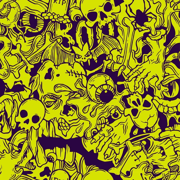 Naadloze Halloween Patroon Met Horror Elementen Groen Violet — Stockvector