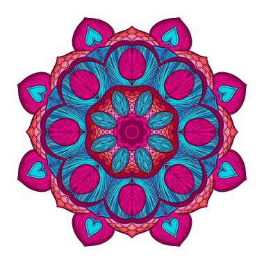 Renk dairesel desen. Yuvarlak kaleydoskop çiçek öğeleri. Kartpostal.