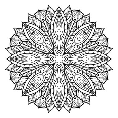 Siyah ve Beyaz dairesel desen. Yuvarlak kaleydoskop çiçek öğeleri. Kartpostal. Soyutlama