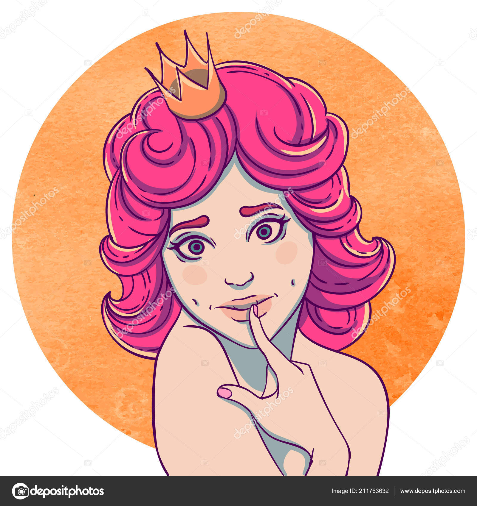 Portrait Curly Young Beautiful Girl Princess Crown His Head Queen Stock  Vector Image by ©frauleinfreya #211763632