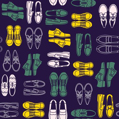 Mens ayakkabı düz simgeleri ile Seamless modeli. Ambalaj ve izni Ayakkabı mağazası için desen.