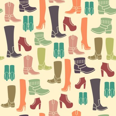 Seamless pattern with flat icons of womens shoes. Pattern for packaging and clearance Shoe store. clipart