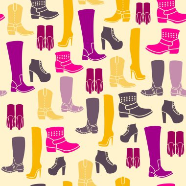 Bayan Ayakkabı düz simgeleri ile Seamless modeli. Ambalaj ve izni Ayakkabı mağazası için desen.