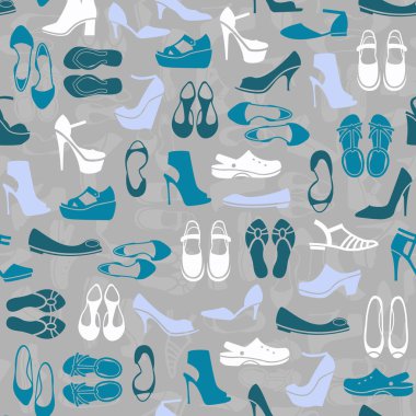 seamless pattern with multicolor different kinds of shoes clipart