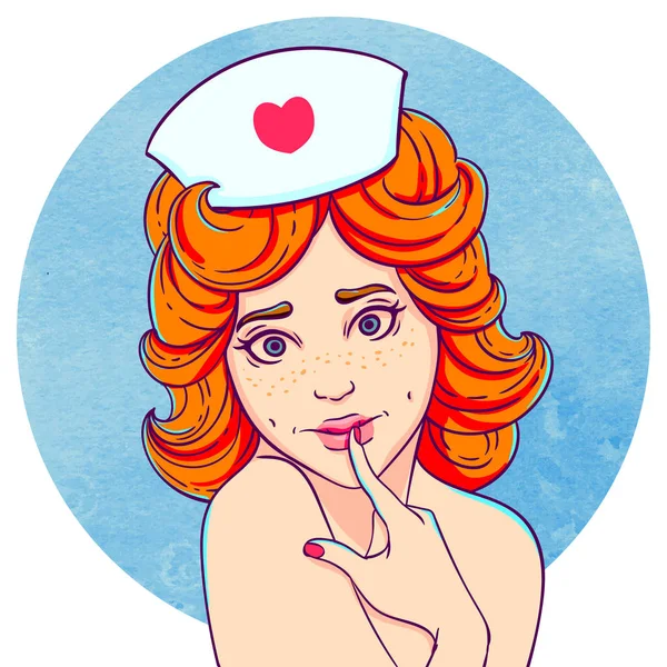 Retrato Joven Rizada Hermosa Chica Una Enfermera Con Una Gorra — Archivo Imágenes Vectoriales