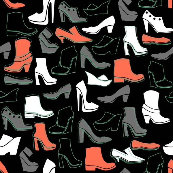 Patrón Sin Costuras Con Iconos Multicolores Zapatos — Vector de stock