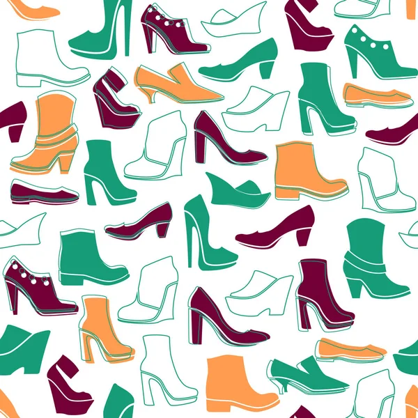 Patrón Sin Costuras Con Iconos Multicolores Zapatos — Vector de stock