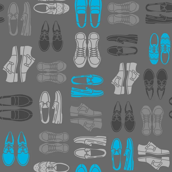 与平面图标的男装鞋的无缝模式 包装和清除鞋店模式 — 图库矢量图片