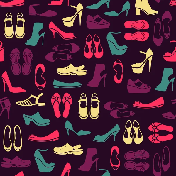 Бесшовный Узор Разноцветными Различными Видами Обуви — стоковый вектор