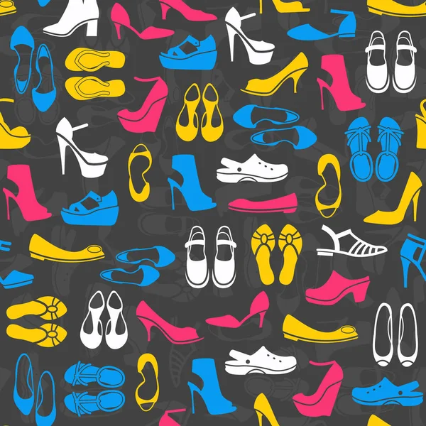 Modèle Sans Couture Avec Multicolore Différents Types Chaussures — Image vectorielle