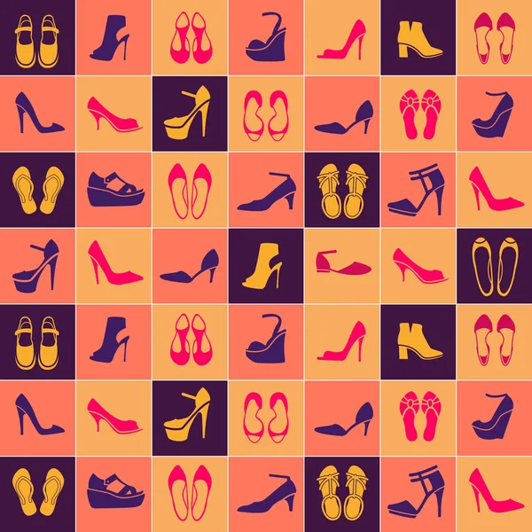无缝模式与多色不同种类的鞋子 — 图库矢量图片