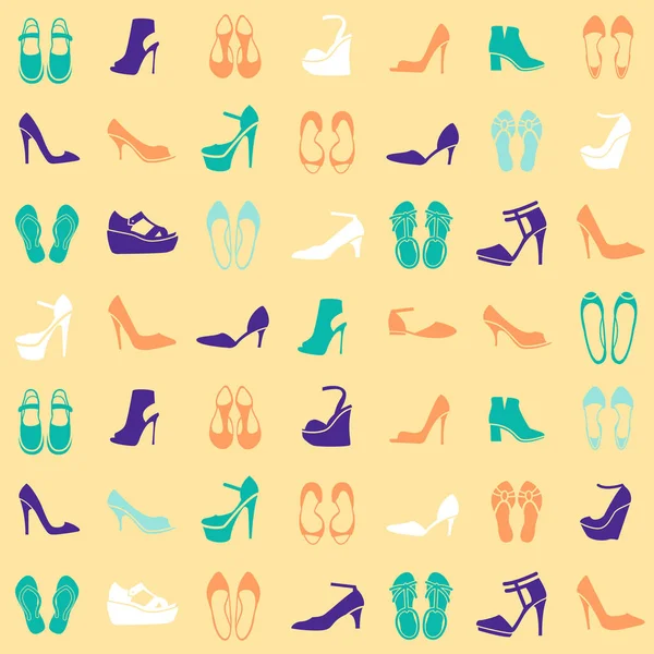 Patrón Sin Costuras Con Multicolor Diferentes Tipos Zapatos — Archivo Imágenes Vectoriales
