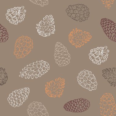 Çam kozalakları iğne yapraklı yaprak dökmeyen ağaç ile seamless modeli çizilmiş. Tasarım dekor arka plan. Kartı illüstrasyon