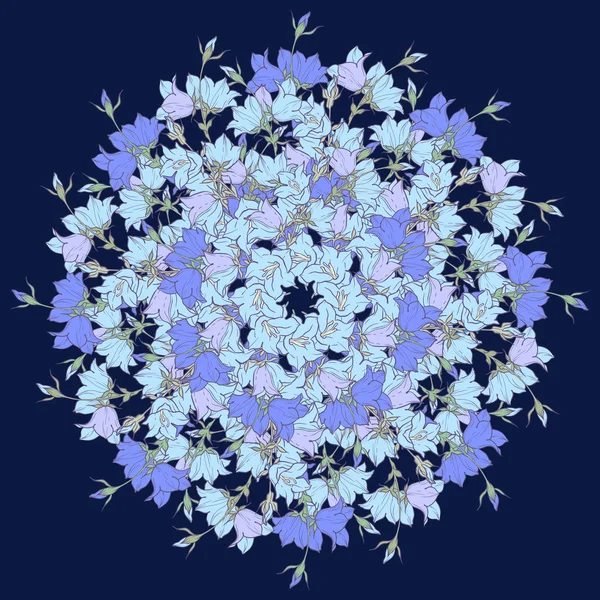 圆圈模式与 Bellflowers 圆万花筒的花朵和花卉元素 设计卡 — 图库矢量图片