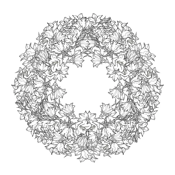 Circle Pattern Bellflowers Kaleidoscope Flowers Floral Elements Wreath Design Card — Stock Vector