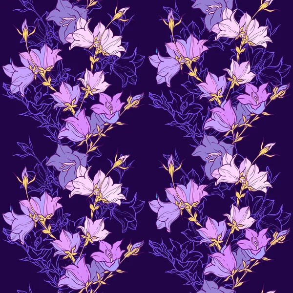 Seamless Pattern Bellflowers Floral Ornament Background — Stock Vector