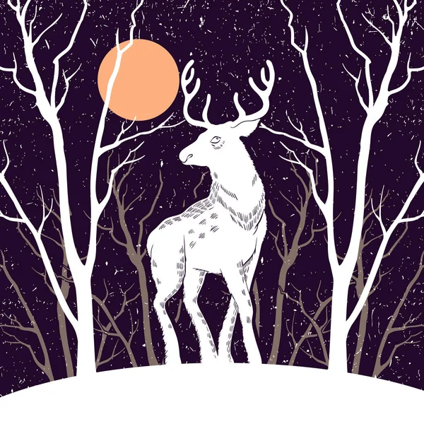 Boże Narodzenie Ilustracja Lasu Reniferów Śnieżna Projekt Karty Nowy Rok — Wektor stockowy