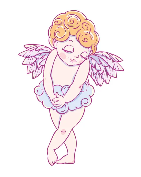 Aftelkalender Voor Valentijnsdag Verward Cupido Boy Wolk Broek Vectorillustratie Geïsoleerd — Stockvector