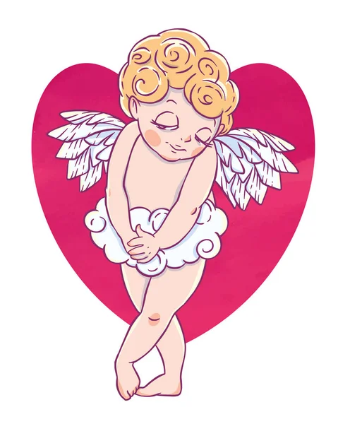 San Valentino Pantaloni Nuvolosi Cupido Boy Confusi Forma Cuore Illustrazione — Vettoriale Stock