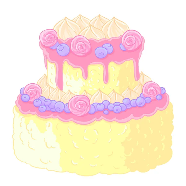 Icon Two Level Delicious Wedding Cake Cartoon Style Lemon Vanilla — Stock Vector