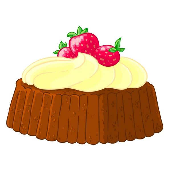 Cartoon Icon Cupcake Lemon Meringue Strawberries Vector Illustration Isolated White — Stock Vector