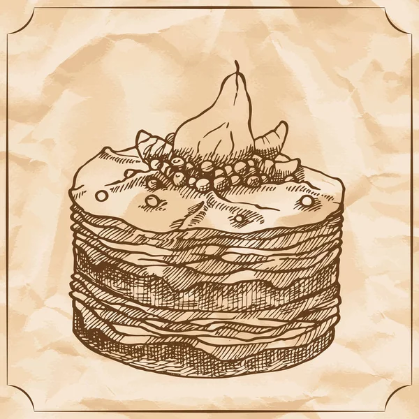 Gâteau Rétro Sucré Aux Poires Baies Régal Pour Anniversaire Illustration — Image vectorielle