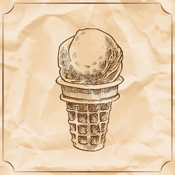 Retro Delicioso Cono Helado Ilustración Dibujada Mano Vectorial Fondo Papel — Archivo Imágenes Vectoriales