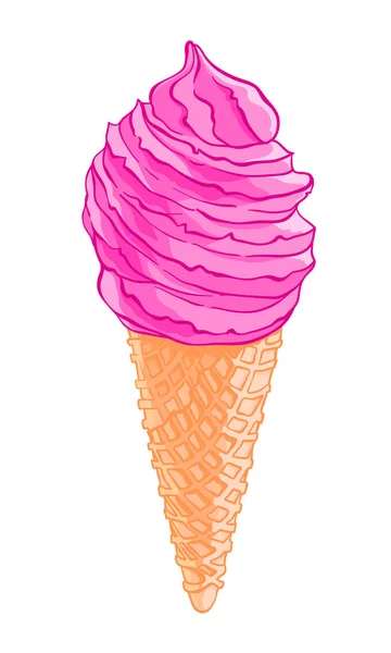 Мультфильм Вкусные Вафельные Рожок Мороженого Изолированы Белом Фоне Отпечаток Футболки — стоковый вектор
