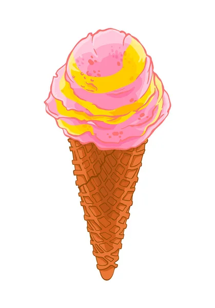 Bosquejo Dibujos Animados Dulces Con Capas Helado Fruta Gofre Cono — Archivo Imágenes Vectoriales