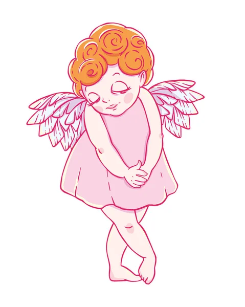 Den Svatého Valentýna Zmatený Cupid Dívka Šatech Vektorové Ilustrace Izolované — Stockový vektor