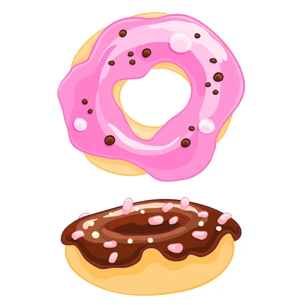 Dos Iconos Dulces Dibujos Animados Donut Con Aspersiones Glaseado Malvavisco — Vector de stock