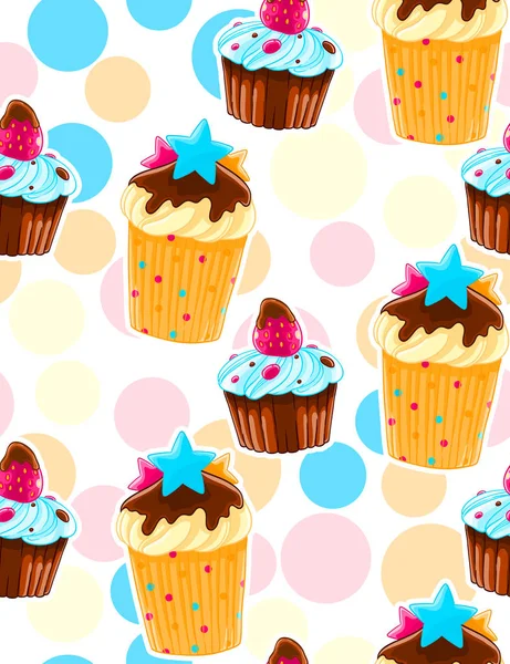 Seamless Decorative Pattern Muffins Cartoon Style Polka Dot Background Sweet — Stock Vector