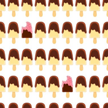 Bütün ve ısırıldı vanilya ile Seamless modeli buzlu şeker. Ahududu ve Çikolata buzlanma. Yaz doku Tekstil, kumaş, duvar kağıdı için.