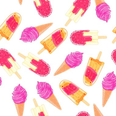 Renkli dondurma koni ve buzlu şeker ile Seamless modeli. Yaz doku Tekstil, kumaş, duvar kağıdı için.