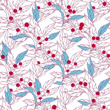 Holly Karpuzu ve dalları ile sorunsuz çiçek desenli. Yeni yıl tekstil scrapbooking tasarımı