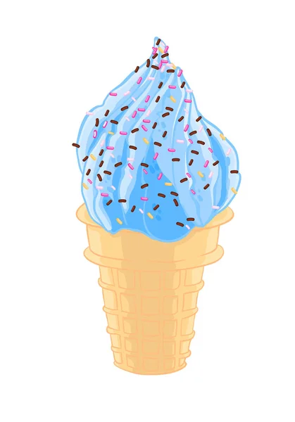 在白色背景下分离出的松饼锥中有砂砾的甜凉冰淇淋草图 T恤印刷和贴纸 — 图库矢量图片