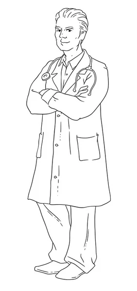 Illustration Vectorielle Médecin Masculin Robe Médicale Avec Stéthoscope Des Vêtements — Image vectorielle