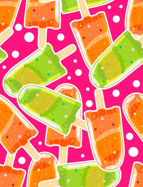 Słodki Wzór Lodu Popsicles Stylu Cartoon Tle Blasku Lato Tekstura — Wektor stockowy