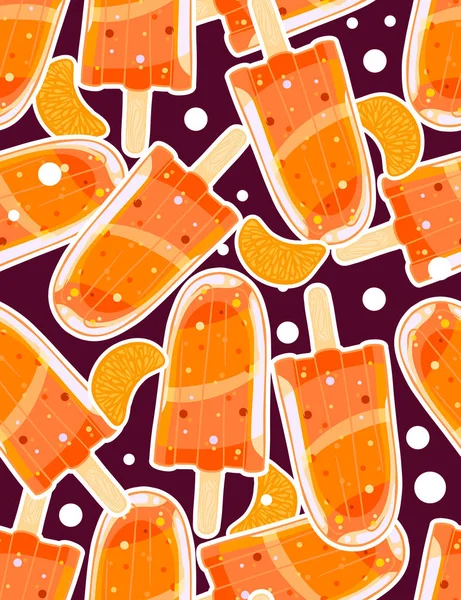 Nahtlos Süßes Muster Mit Eis Stiel Und Zitrusscheiben Cartoon Stil — Stockvektor