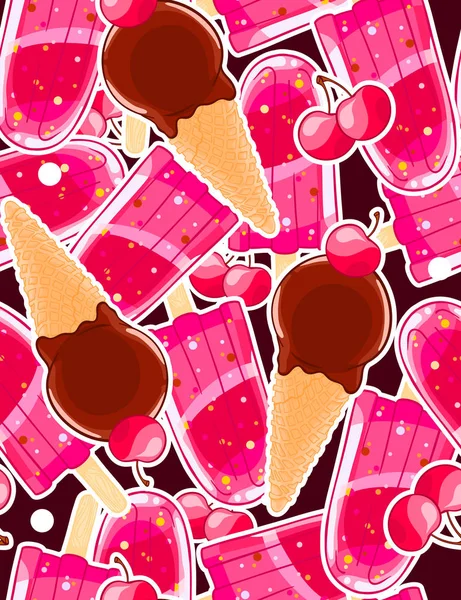 Nahtlos Süßes Muster Mit Eis Stiel Und Zitrusscheiben Cartoon Stil — Stockvektor