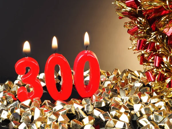 Birthday Anniversary Candle Showing 300 Lit Red Candle Good Anniversary — Stock Photo, Image