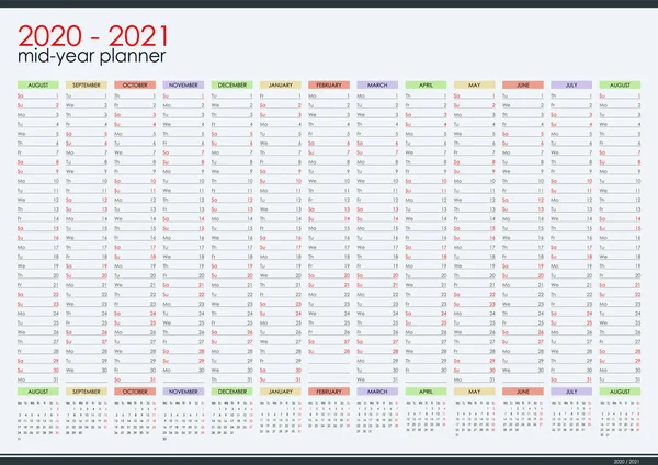 2020 2021 Mid Year Wall Planner Academic Year Perfect Home Stock Illustration