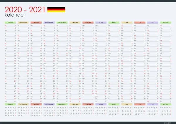 2020 2021 Średnioroczny Projektant Ścian Języku Niemieckim Rok Akademicki Idealny — Wektor stockowy
