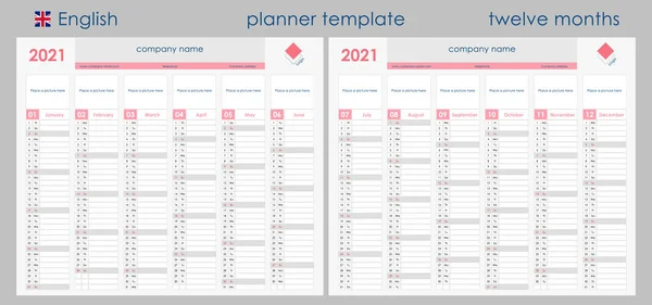 2021 Planner Calendar Wall Organizer Yearly Planner Template Vector Illustration Vector Graphics