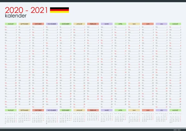 2020 2021 Mid Year Wall Planner German Language Academic Year Vector Graphics