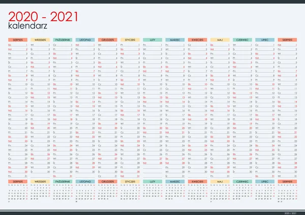 2020 2021 Mid Year Wall Planner Polish Language Academic Year Stock Illustration